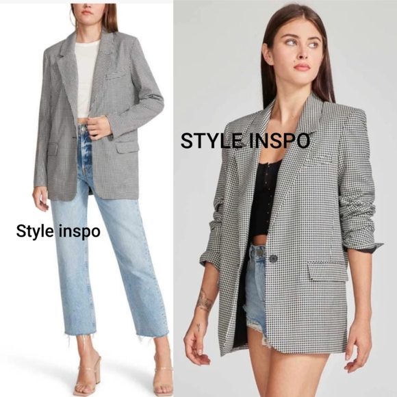 Vintage Season C black and white checkered longline one button blazer size 14 - Picture 8 of 8